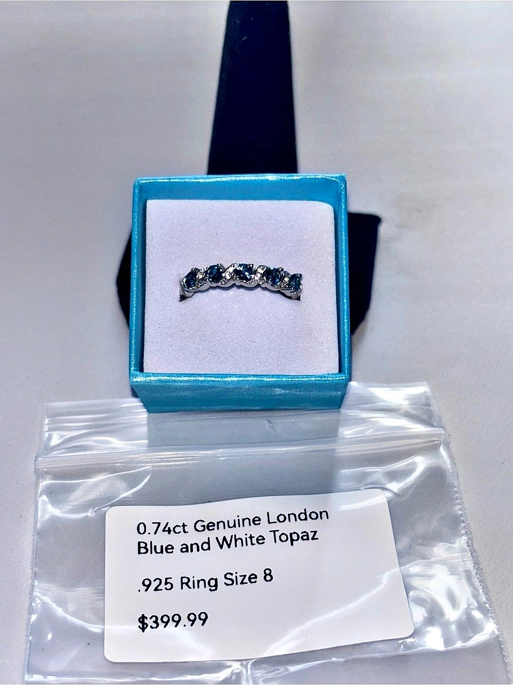 Genuine London Blue & White Topaz Sterling Silver Ring Size 8 NWT